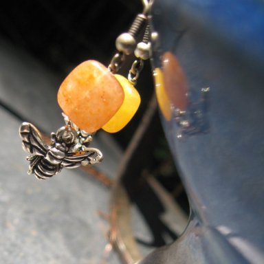 Bee Maidens: Silver Plate, Natural Yellow Jade Earrings